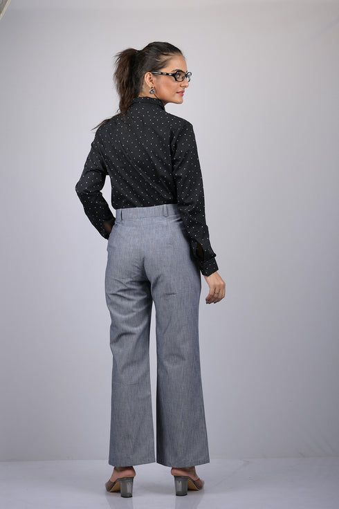 Denim for women party wear stylish pants for womens Light Grey Wide Bottom Denim Silk Pant (OTL-PNT-1005)